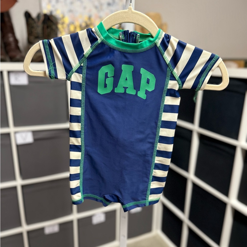 GAP Kids Blue and Green Striped Swim Suit 6-12 Months Swim